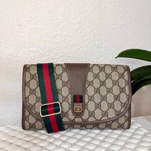 GUCCI GG Clutch Crossbody Bag Sherry Line Canvas Brown